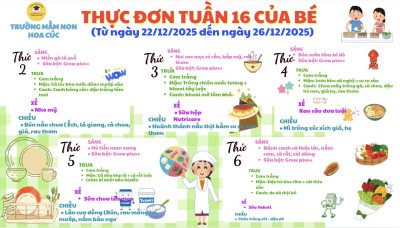 Thực đơn tuần 16 cho các bé trường mầm non Hoa Cúc