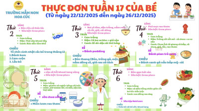 Thực đơn tuần 17 cho các bé trường mầm non Hoa Cúc