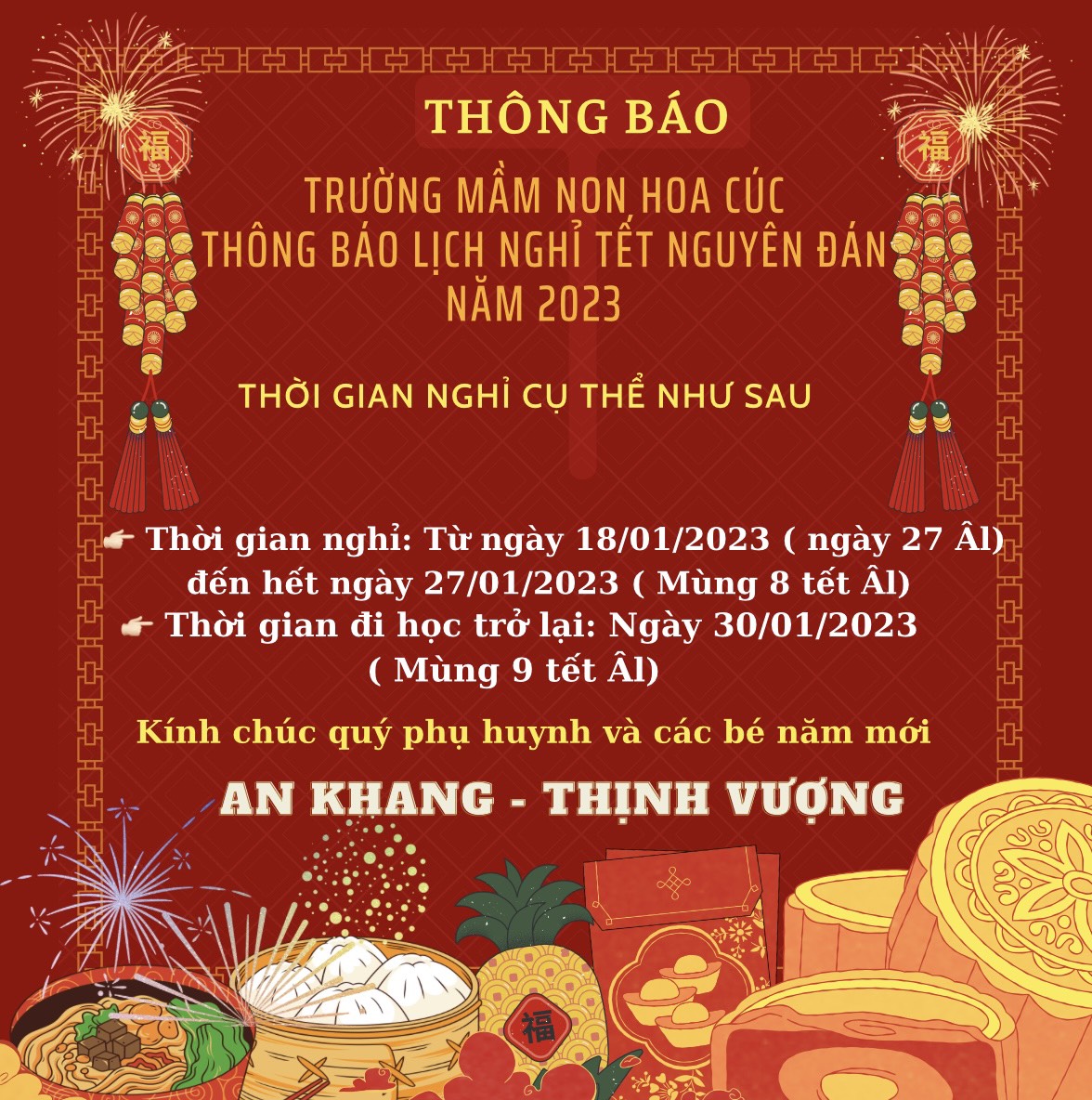 Thông báo nghỉ tết nguyên đán năm 2023