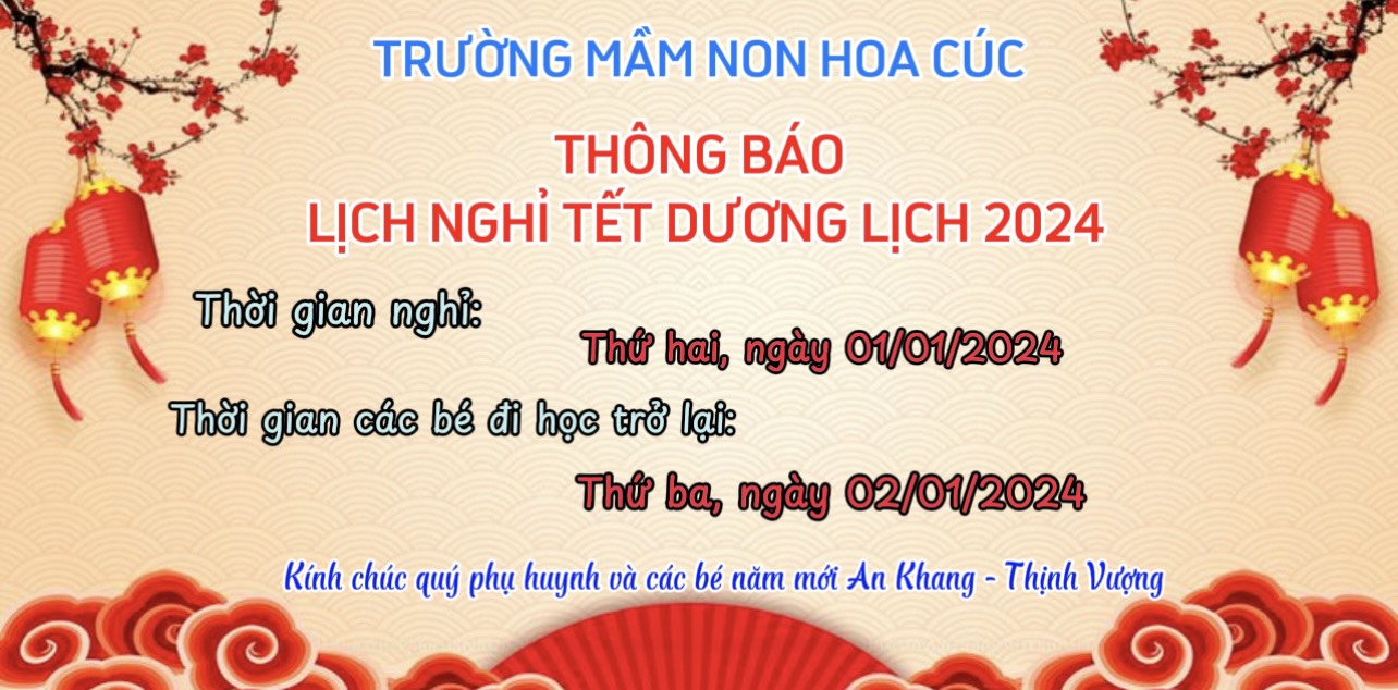 Thông báo lịch nghỉ tết dương lịch 2024