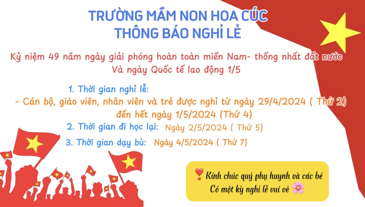 Thông báo nghỉ lễ 30/4-1/5