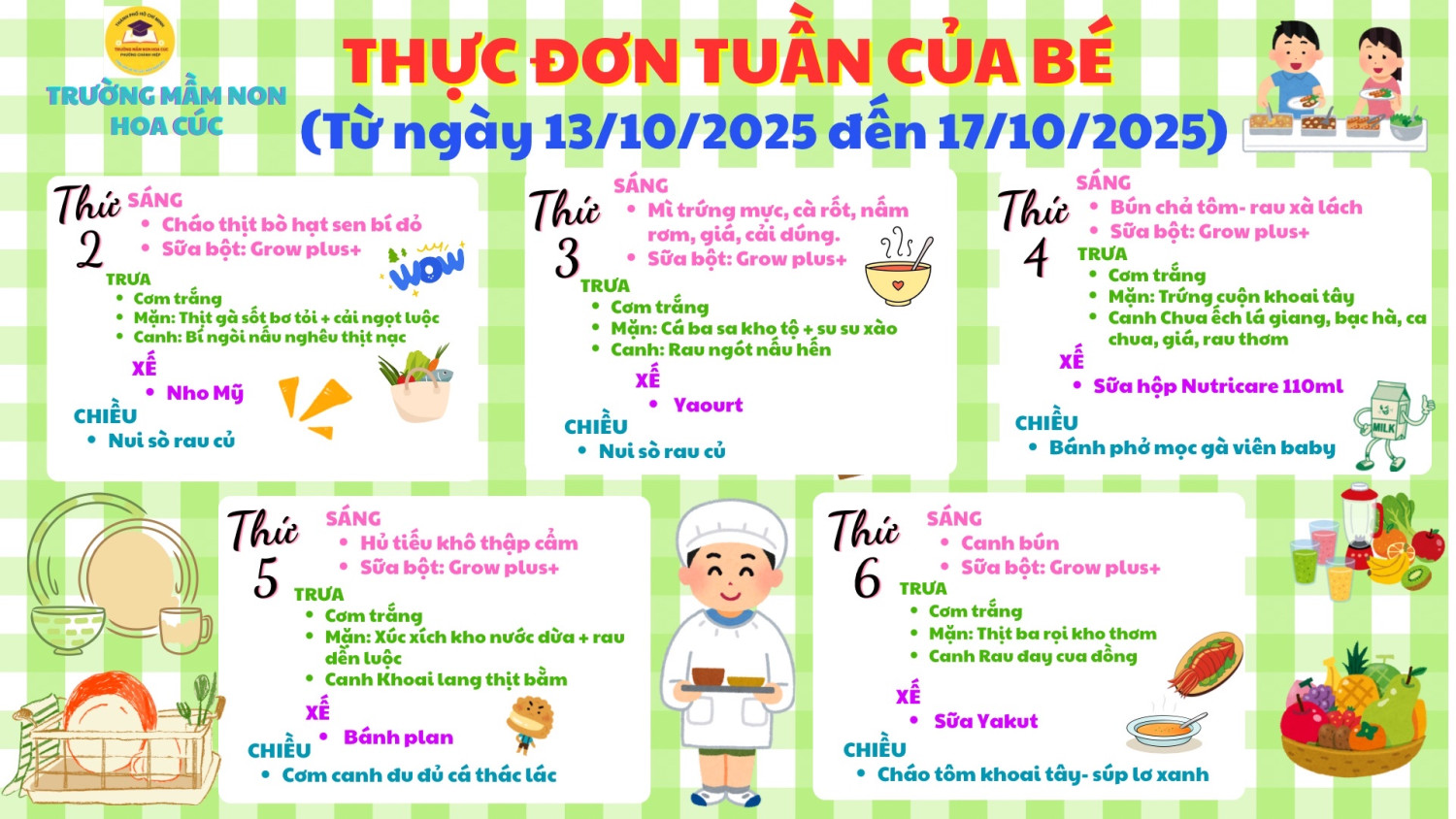 Thực đơn trong tuần của bé