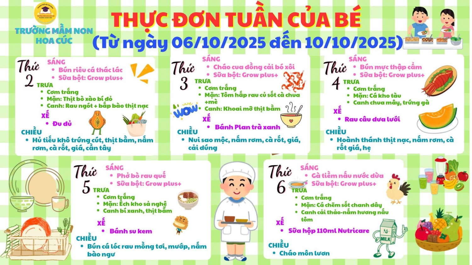 Thực đơn trong tuần của bé