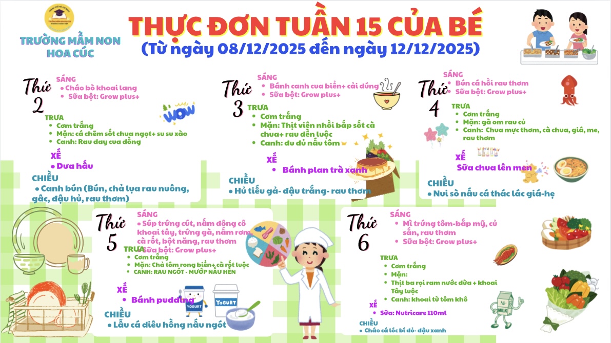 Thực đơn của bé tuần 15
