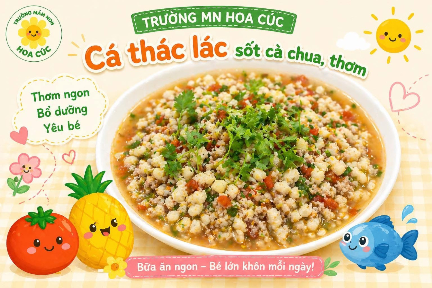 Món ăn mới cho các bé Trường mầm non Hoa Cúc